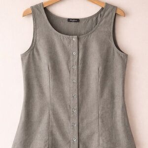 Eddie Bauer Olive Button-Down Sleeveless Top